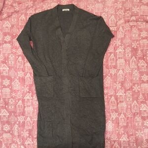 Bootlegger Long Dark Gray Open Cardigan